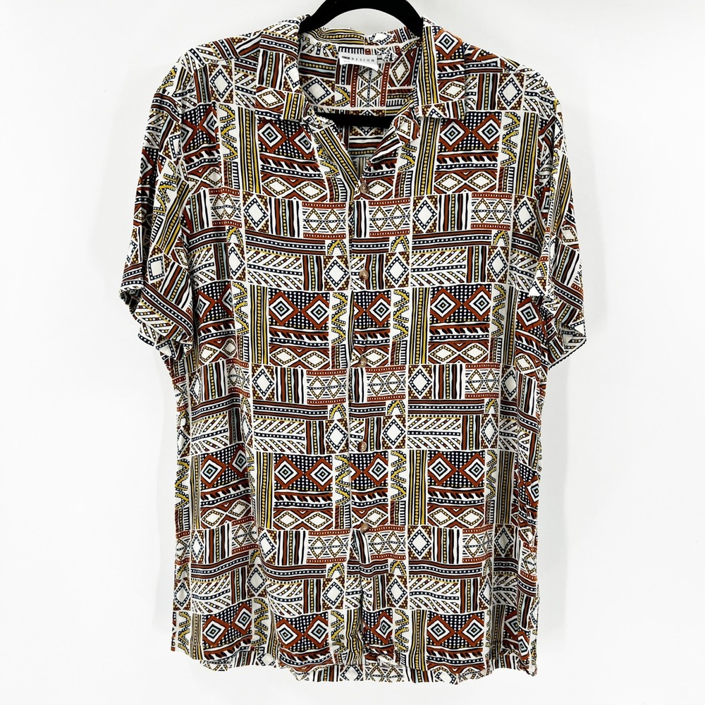 ASOS DESIGN Button Down Shirt Mens Large Multicolor Excellent Geometric Tribal‎